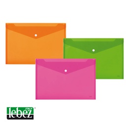 [77448] SET 5 BUSTE CON BOTTONE A5-24x18,5cm COLORI Fluo Ass. LEBEZ ART.80439