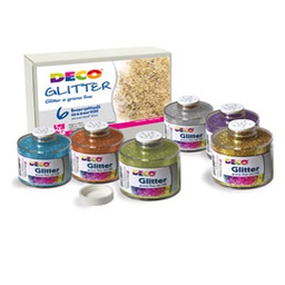 [67654] SET 6 BARATTOLI GLITTER GRANA FINE ML150 colori assortiti ART 05404 DECO