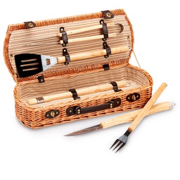 [91731] Set Barbecue - 5 attrezzi in valigetta di vimini