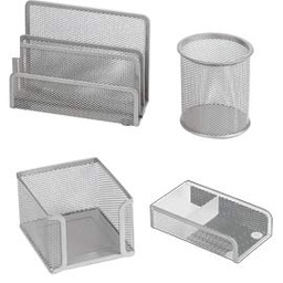 [58000] Set scrivania 4 accessori in rete metallica argento 1424 LEBEZ