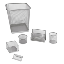 [58002] Set scrivania 6 accessori in rete metallica argento 1426 LEBEZ