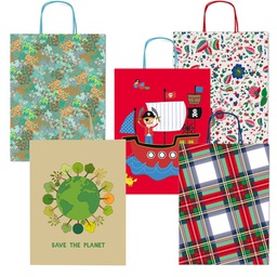 [89464] Shopper carta kraft c/manici in carta ritorta 16x21x8cm fantasie ass. Rex Sadoch