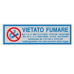 [77167] TARGHETTA ADESIVA 165x50mm VIETATO FUMARE con normativa