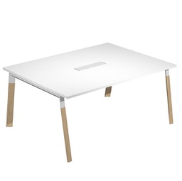 [94063] Tavolo riunione Woody Sup.160x120cm piano bianco/gambe bimat. metal/massello