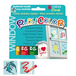 [79551] TEMPERA SOLIDA PER VETRI PLAYCOLOR 6 COLORI BRILLANTI IN STICK