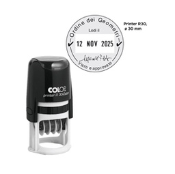 [80447] Timbro DATARIO R30 diametro 30mm 4righe autoinchiostrante personalizzabile COLOP