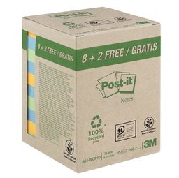 [94381] ValuePack 10 blocchi 100fg Post-it  carta ricic.colori pastel 76X76mm 654-RCP10
