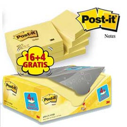 [73087] VALUE PACK 16+4 BLOCCO 100fg Post-it  Giallo Canary 38x51mm 72GR 653CY-VP20