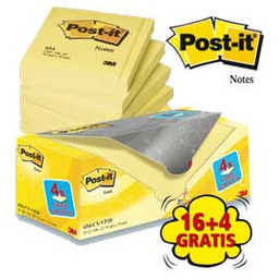 [73088] VALUE PACK 16+4 BLOCCO 100fg Post-it  Giallo Canary 76x76mm 72GR 654CY-VP20
