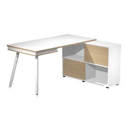 [92394] Workstation Midi 130x120xH81,5cm gambe in metallo Bianco/Rovere