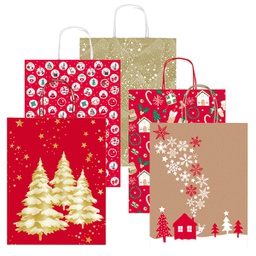 [96321] Shopper carta kraft c/manici in carta ritorta 16x21x8cm fant. natale Sadoch