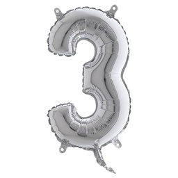 [99133] Palloncino in mylar h.36cm numero ''3'' argento Big Party