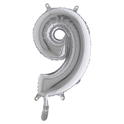 [99139] Palloncino in mylar h.36cm numero ''9'' argento Big Party