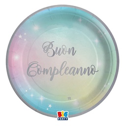 [99160] 8 piatti D24cm Buon Compleanno Soft Rainbow Big Party