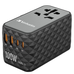 [VERB32121] Adattatore da viaggio UTA-06 2x USB-C PD 100W  QC 4+ / 2x USB-A QC 3.0-Verbatim