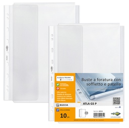 [89404] 10 buste forate ATLA GS P c/soffietto e patella A4 trasp. buccia Sei rota