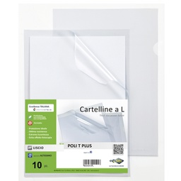 [94516] 10 Cartelline a L in PP trasparente alto spessore 30x42cm Poli T Plus Sei rota