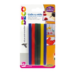 [86221] 12 stick colle colori assortiti per pistola mini TG02M D.7mm - lungh.10cm DECO