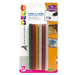 [86222] 12 stick colle glitter assortite per pistola mini TG02M D.7mm - lungh.10cm DECO