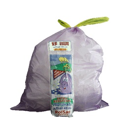 [89606] 15 Sacchi viola 55x65cm 44Lt 18mic con maniglie Rolsac