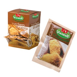 [86868] 1Kg Zucchero di canna in bustine monoporzione da 5gr cad. (200 bustine) Viander