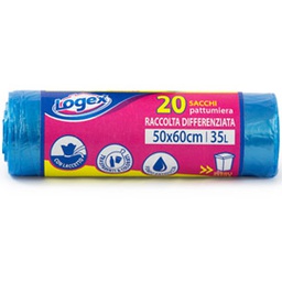 [82221] 20 Sacchetti immondizia 50x60cm 35Lt 9mic Azzurro trasp. Logex