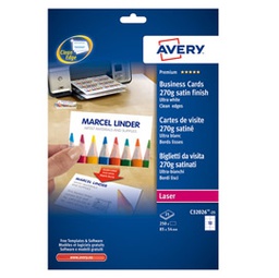 [51033] 250 BIGLIETTI VISITA 85x54mm LASER 270gr fronte/retro QuickClean AVERY