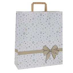 [93356] 25 shopper natale carta c/maniglie piattina 22x10x29cm stars bianco