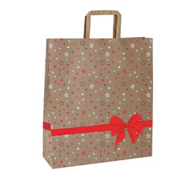 [93359] 25 shopper natale carta c/maniglie piattina 22x10x29cm stars rosso