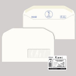 [90092] 500 busteKAMI GOMMATE bianca carta riciclata FSC®c/finestra110x230mm 100gr Pigna