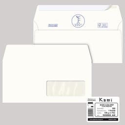 [90094] 500 buste KAMI STRIP bianca carta riciclata FSC c/finestra 110x230mm 100gr Pigna