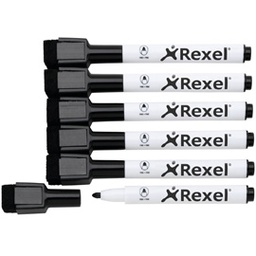 [77110] 6 PENNARELLI MAGNETICI NERI per LAVAGNE BIANCHE Rexel