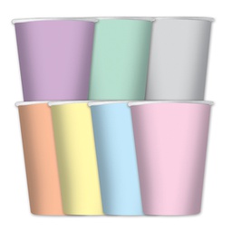 [94682] 8 bicchieri in carta cc.200 colori assortiti Soft Rainbow pastello Big Party