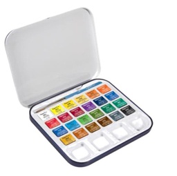 [85387] Acquerelli AQUAFINE Scatola met. 24 godet +pennello+tavolozza Daler Rowney