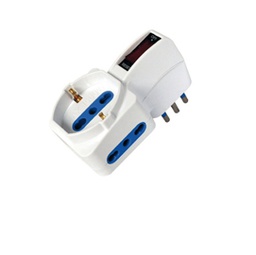 [82636] Adattatore con spina 10A verticale - 2 Prese bipasso 10/16A + 1 Presa Schuko