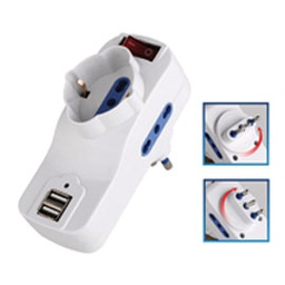 [77580] ADATTATORE ROTANTE 2 PRESE BIPASSO 2P+T 10/16 A+ 1 Schuko+2 PRESE USB MELCHIONI