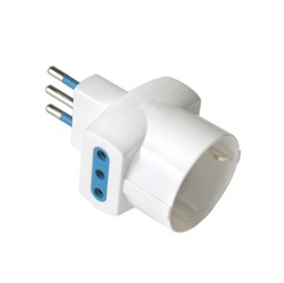 [62604] ADATTATORE TRIPLO CON SPINA 2P+T 10A - 2 PRESE 10A + 1 SCHUKO