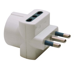 [59160] ADATTATORE TRIPLO CON SPINA 2P+T 16A - 2 PRESE 10/16A + 1 SCHUKO