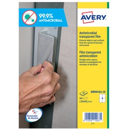 [91626] ADESIVO ANTIMICROBICO IN POLIESTERE TRASP. 10FG A4 139X99,1MM (4ET/FG) AVERY