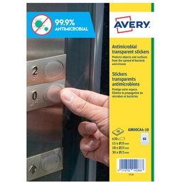 [91627] Adesivo antimicrobico in poliestere trasp.10fg A4 tondi misti (63et/fg) Avery