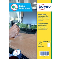 [91623] ADESIVO ANTIMICROBICO IN POLIESTERE TRASPARENTE 10FG A3 420X297MM (1ET/FG)AVERY