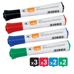 [91316] Astuccio 10 pennarelli Glide per lavagne bianche punta tonda colori ass.ti Nobo