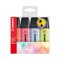 [90336] Astuccio 4 evidenziatori Stabilo Boss pastel lime/ciliegio/ghiaccio/corallo