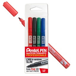 [83085] Astuccio 4 marcatori N50 slim colori assortiti punta tonda 3,18mm Pentel