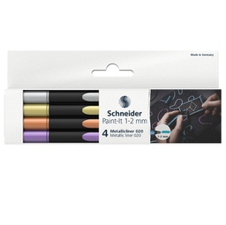 [93982] Astuccio 4 pennarelli Metallic Liner 020 punta 1-2mm colori assortiti Schneider