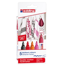 [89134] Astuccio 5 colori caldi per tessuto punta 2,0-3,0mm 4500 Edding