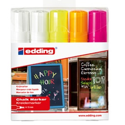 [80197] Astuccio 5 marcatore EDDING 4090 punta scalpello gesso liquido assortiti fluo