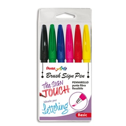 [94286] Astuccio 6 Sign Pen Brush colori assortiti Pentel
