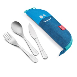 [93918] Astuccio in tessuto con posate in acciaio inox blu Picnik Concept Maped