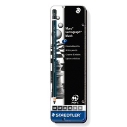 [79597] Astuccio metallo 6 matite Mars® Lumograph®BLACK 4gradazioni Staedtler